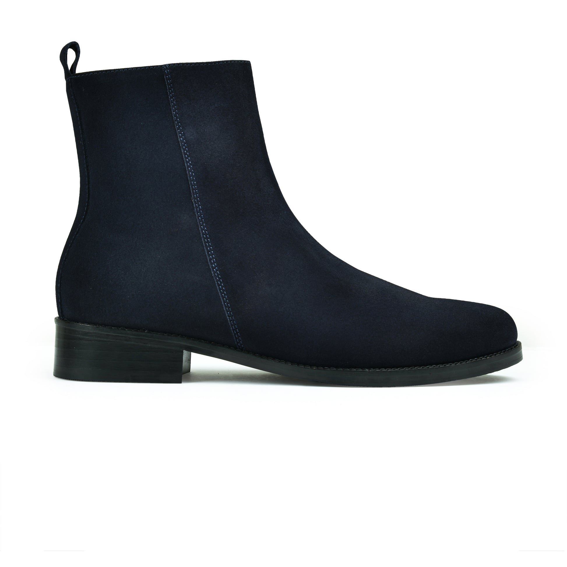 Navy blue ankle boot on a white background