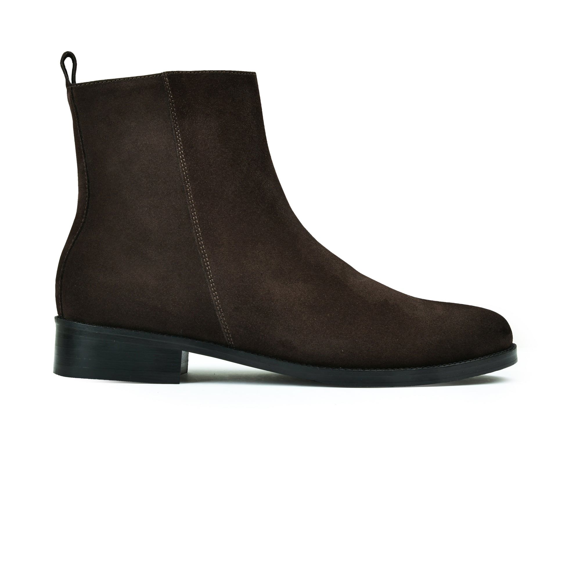 Brown suede ankle boot on a white background