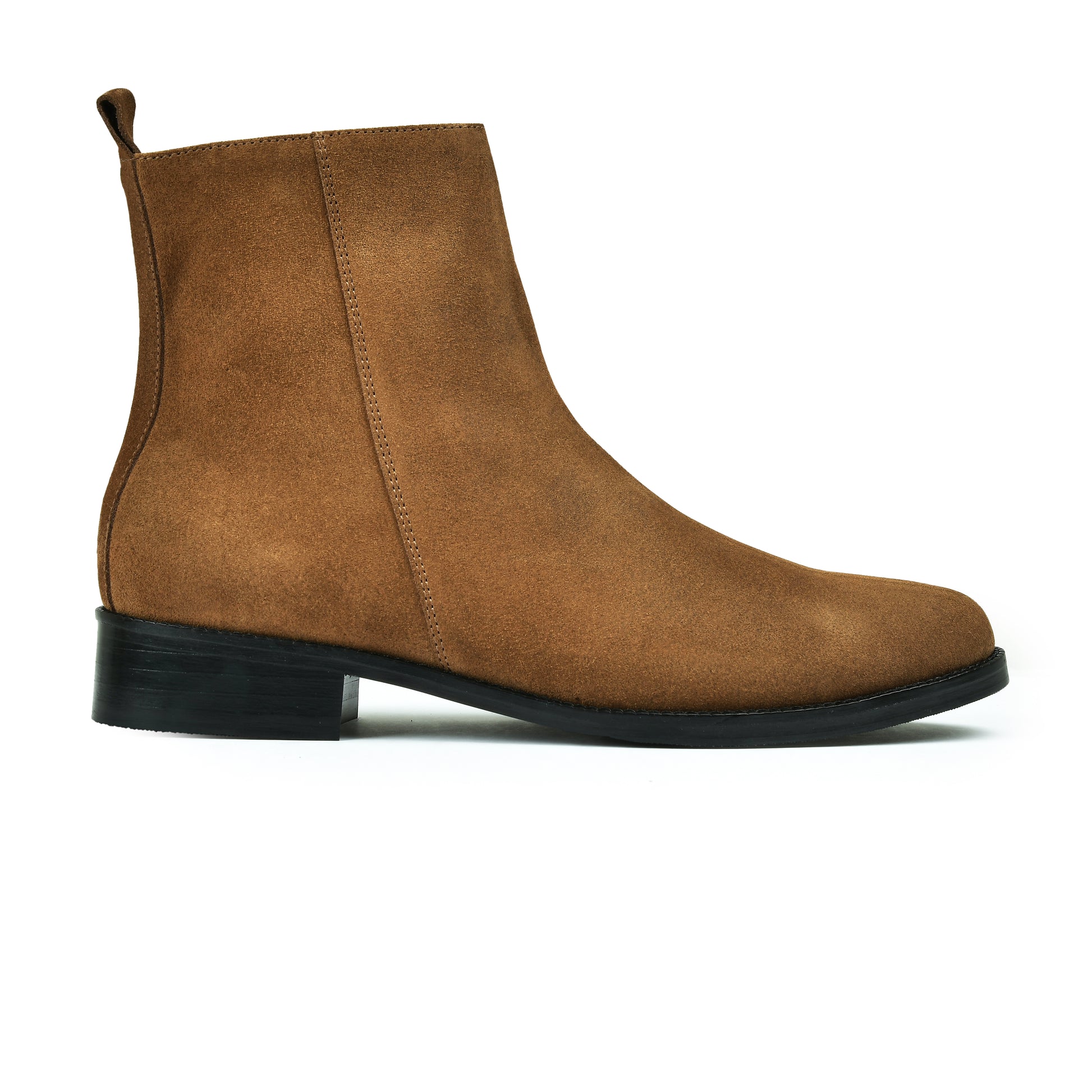 Brown suede ankle boot on a white background