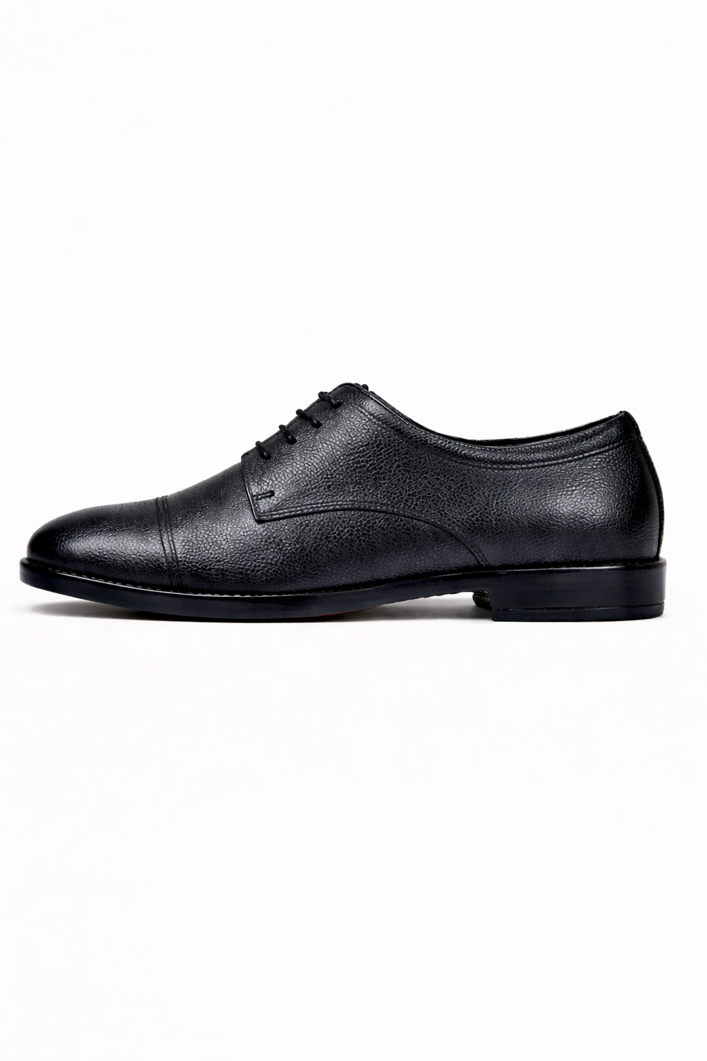 Black sneaker with white logo pattern on a white background