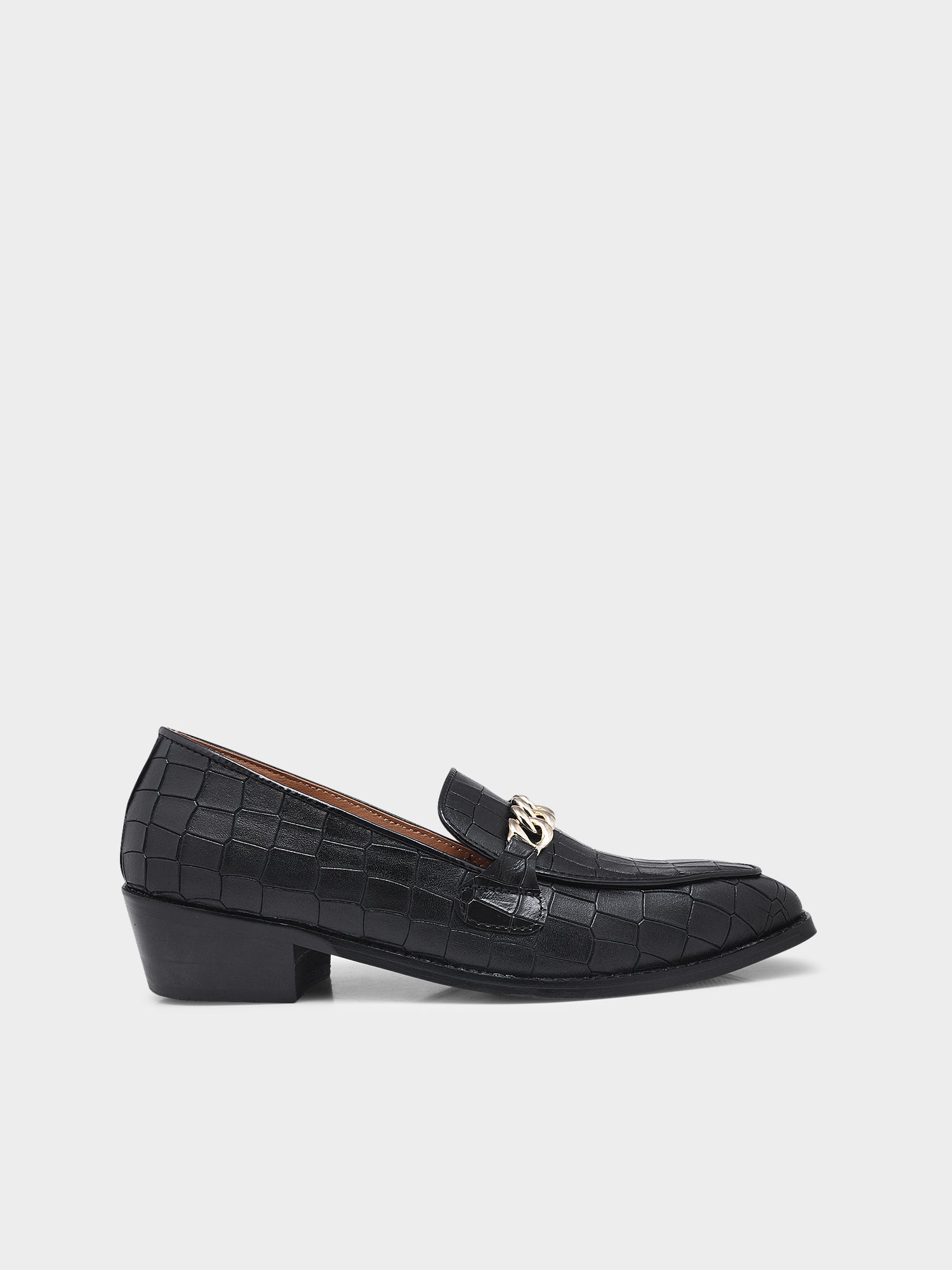 Noir Luxe Croc - Embossed Chain Loafers