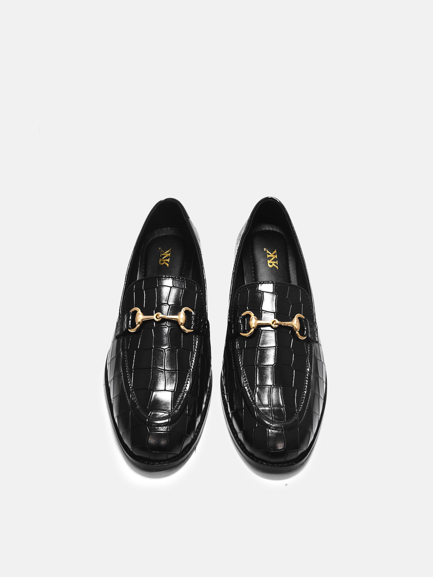 Crocodile textured leather loafers with horsebit buckle  | RNK Luxe