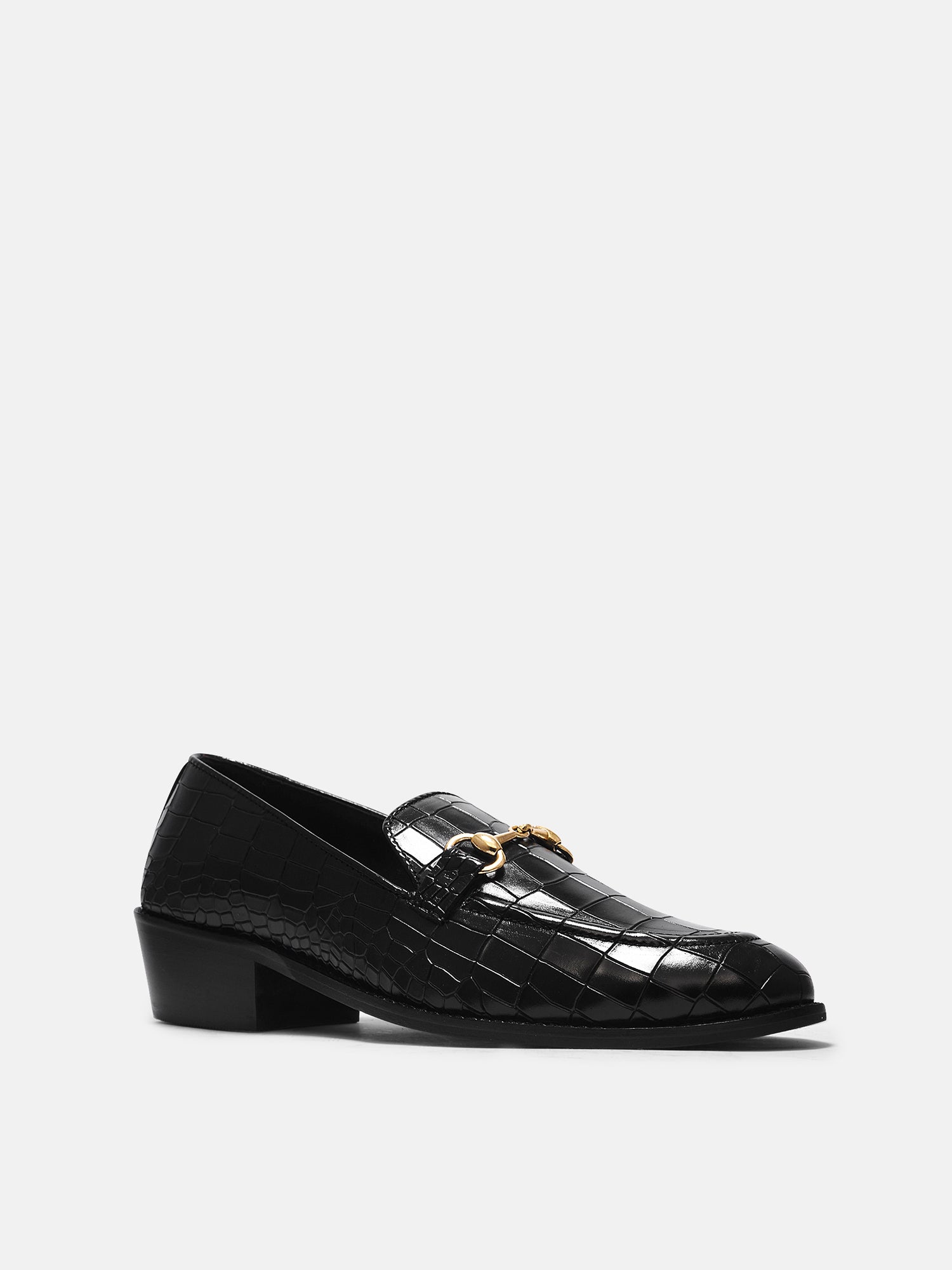 Crocodile textured leather loafers with horsebit buckle 