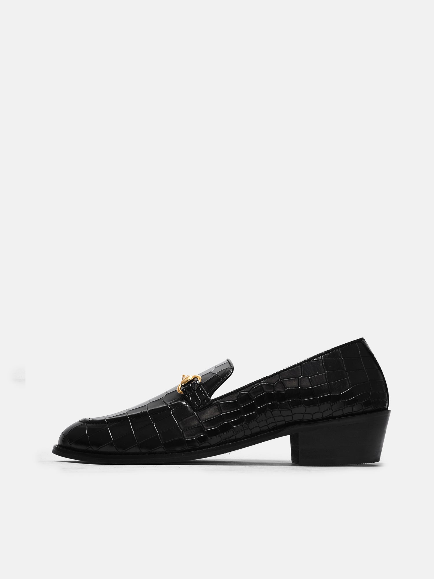 Crocodile textured leather loafers with horsebit buckle on Cuban heel