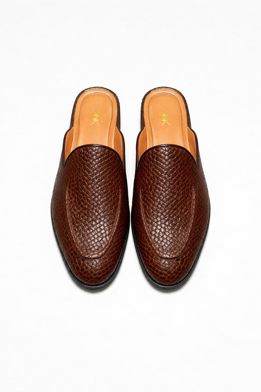 Romano – Brown Textured Leather Mules | Luxury Slip-On Shoes for Men | RNK Luxe