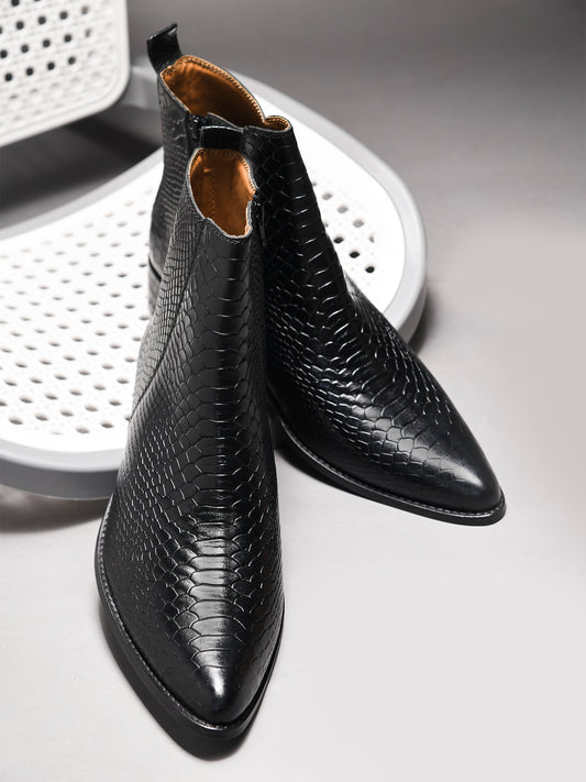 Luxury black crocodile-embossed Chelsea boots for men - Venom Croco by RNK Luxe