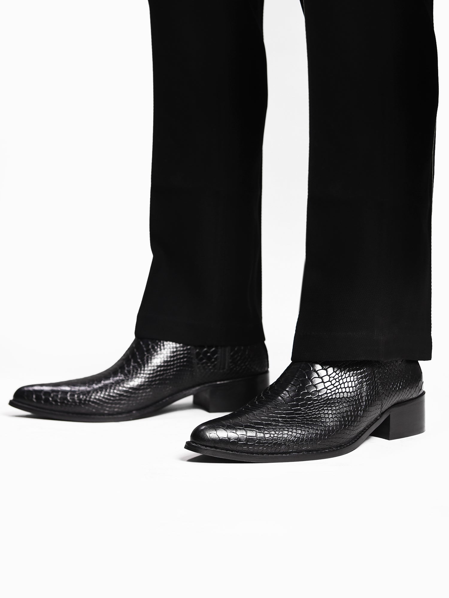 Luxury black crocodile-embossed Chelsea boots for men - Venom Croco by RNK Luxe
