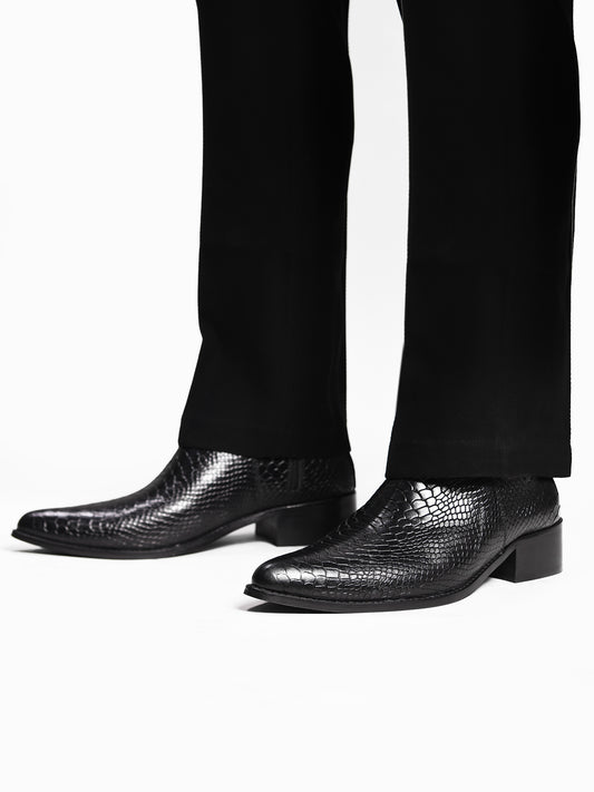 Luxury black crocodile-embossed Chelsea boots for men - Venom Croco by RNK Luxe