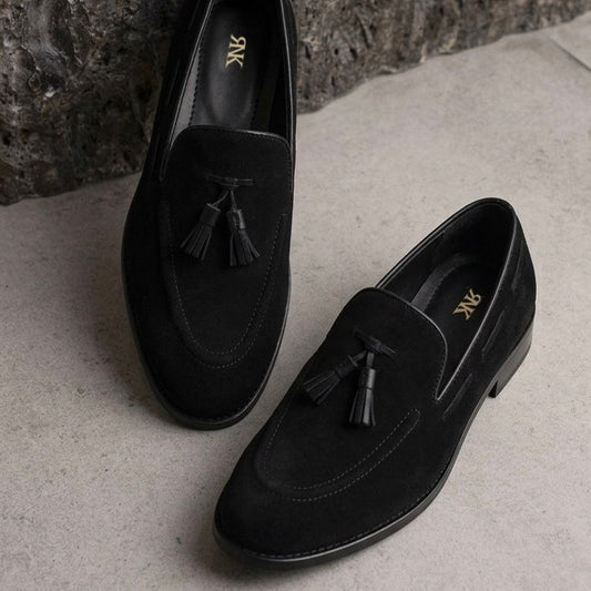 RNK Classic Luxos in Black - Men's Tassel Loafers in Suede Leather