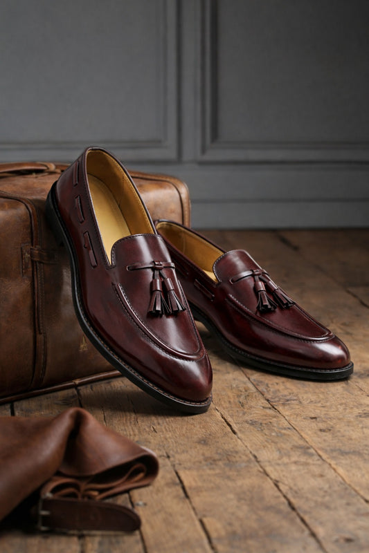 Nomade Burgundy – Luxury Tassel Loafers in Hand-Burnished Calf Leather